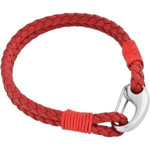 Edforce Red Braided Genuine Leather Cuff Bracelet with Stainless Steel Clasp
